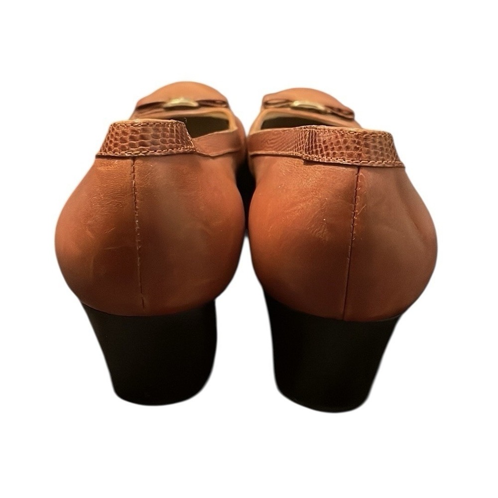 Salvatore Ferragamo Women's Cognac Brown Bow Accent Block Ballet Pumps Size 10 - Picture 5 of 9
